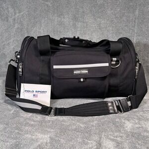 Vintage Polo Sport Ralph Lauren Duffel Ballistic Nylon Black Gym Travel Bag 22"